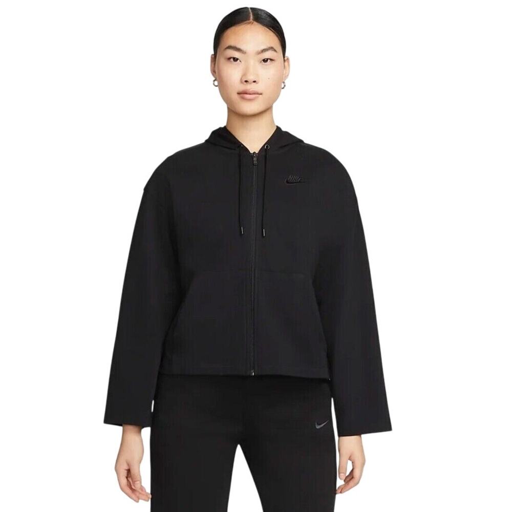 Nike Full-Zip Hoodie Wide Cropped Black Women's Sz Large